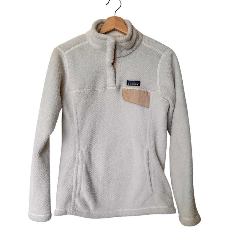 Patagonia Off-White Fleece XS with Tan Pocket Polartec